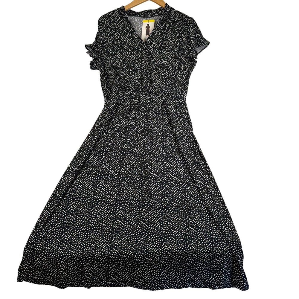 Adrianna Papell Navy White Square Polka Dot Faux Wrap Midi Dress Women Small NEW